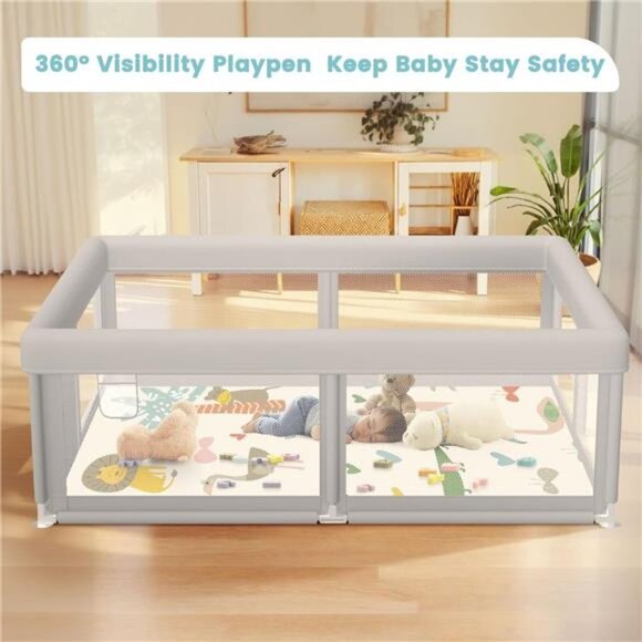 Baby Playpen with Mat 50x50 Inch, Play Pen for Babies and Toddlers with Gate - Picture 4 of 8